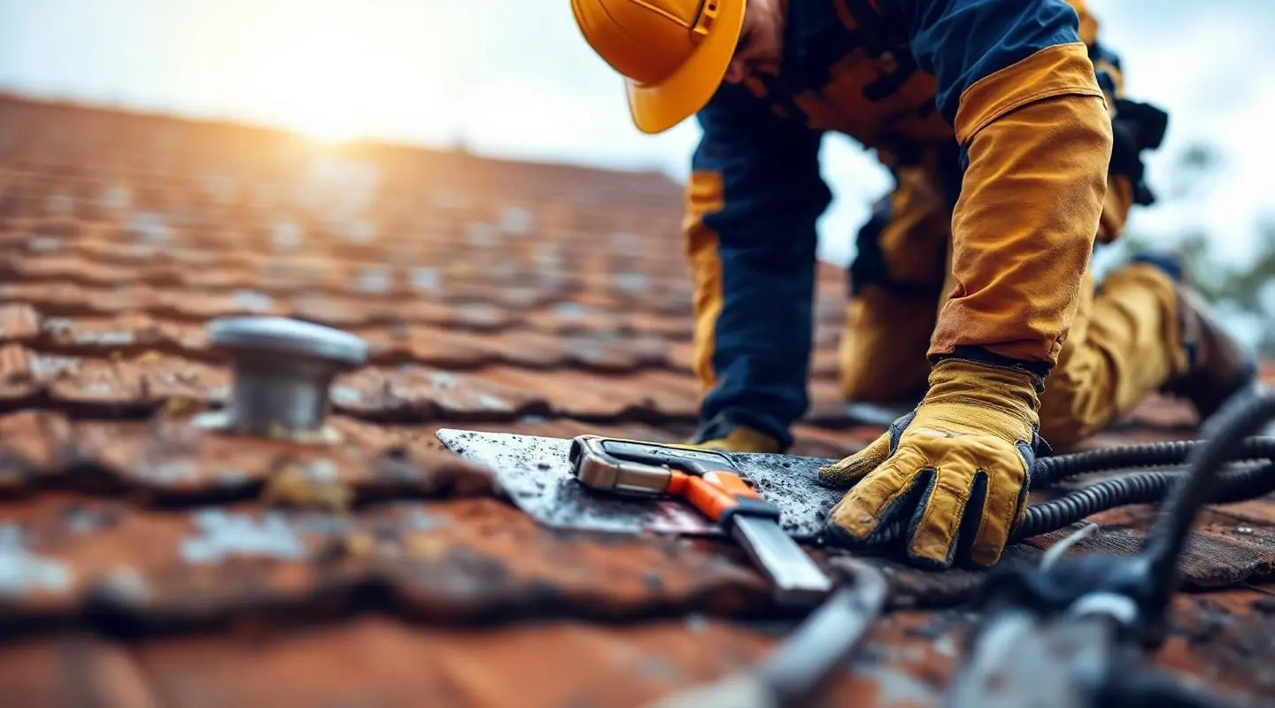 A professional roofing inspector examining asphalt shingles on a Louisville home with a clipboard.