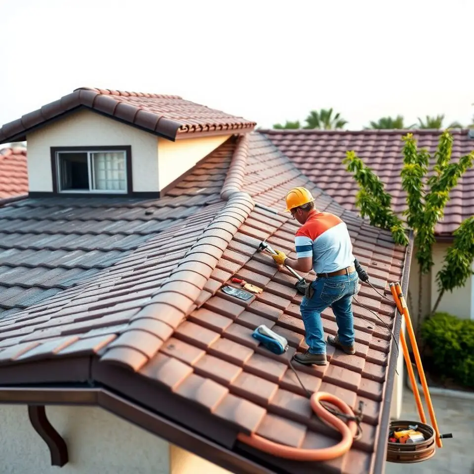 Professional roofing crew installing architectural asphalt shingles on a Louisville home during a clear afternoon.